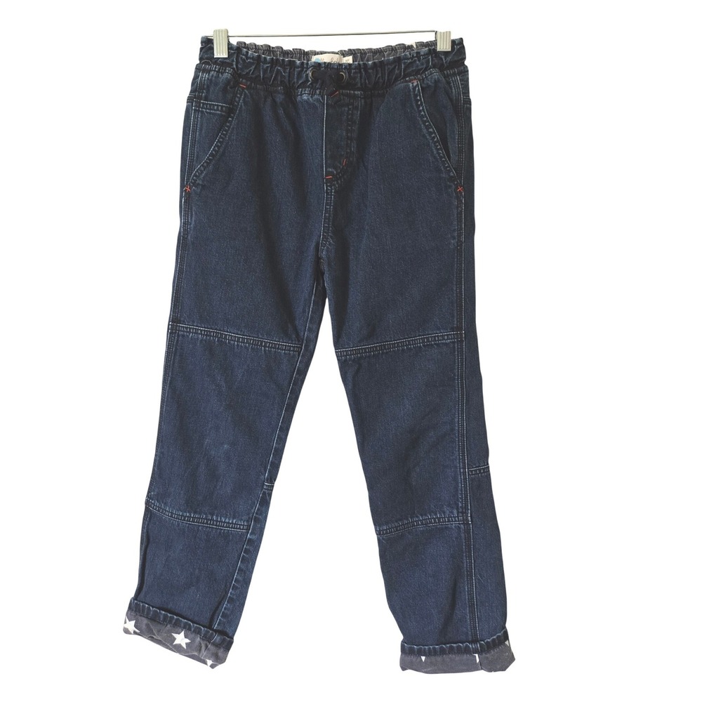 Mini Boden Kids 10 Jeans Dark Wash Reinforced Knee Star Cuff Elastic Waist Boys